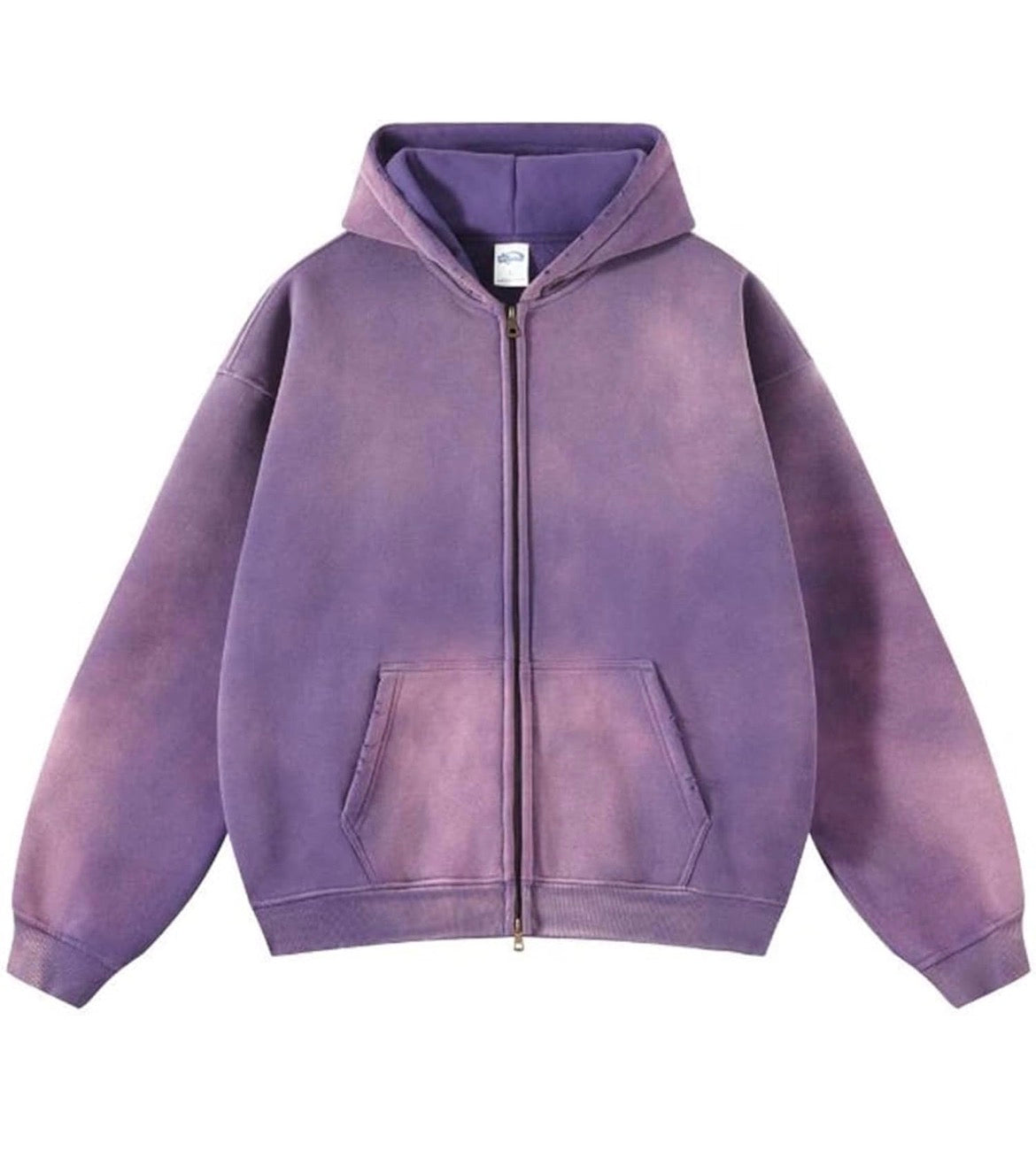DOUBLE ZIPPER UNISEX ACID WASH HOODIE