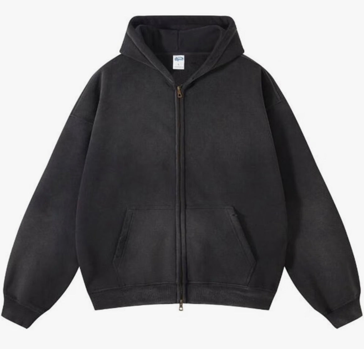 DOUBLE ZIPPER UNISEX ACID WASH HOODIE