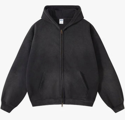 DOUBLE ZIPPER UNISEX ACID WASH HOODIE