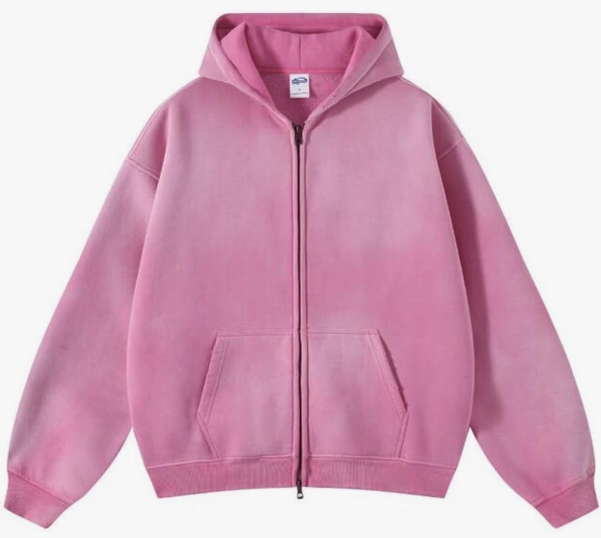 DOUBLE ZIPPER UNISEX ACID WASH HOODIE