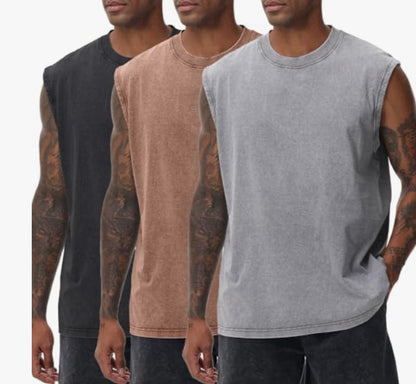 3PACK ACID WASH TANKTOP SLEEVELESS TSHIRTS