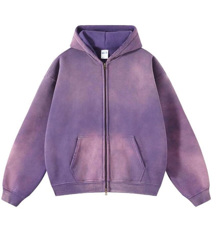 DOUBLE ZIPPER UNISEX ACID WASH HOODIE