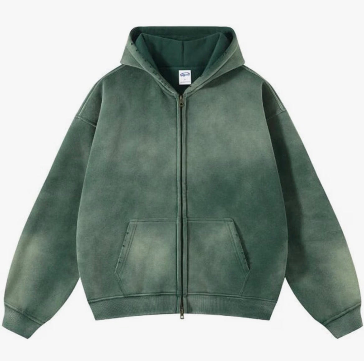 DOUBLE ZIPPER UNISEX ACID WASH HOODIE