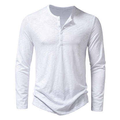 Men's Long-sleeved T-shirt Fashion Casual Solid Color Pullover Button Top Autumn And Spring Clothing